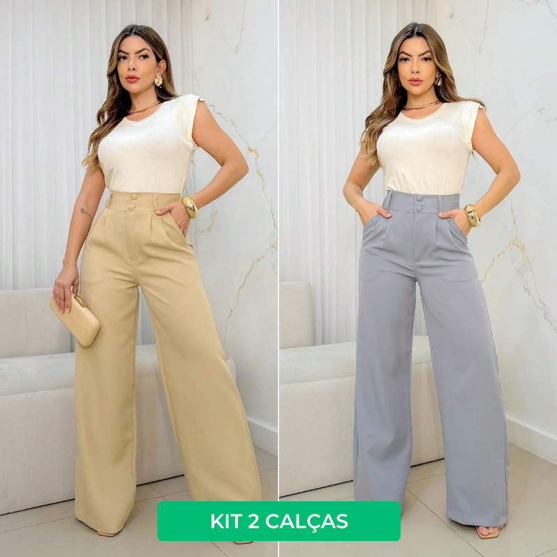 Kit 2 Peças | Calça Pantalona Alfaiataria Social Stone Mode/Sem Cinto