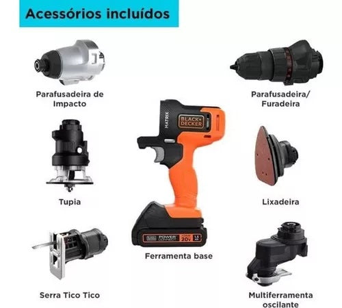 Black Decker Jogo de Ferramentas sem Fio 20V com 6 Cabeçotes Combinados - MTX20K6A-BR