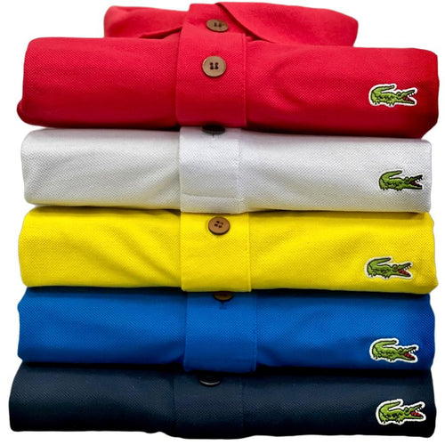 Promocional Kit com 05 Camisa Gola Polo Lacoste Regular Fit 100% Algodão