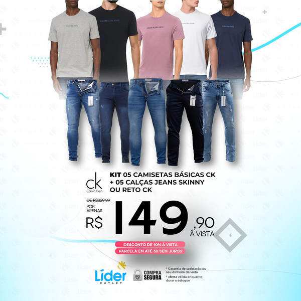 KIT COMPLETO CALVIN KLEIN 5 CAMISETAS + 5 CALÇAS JEANS [ULTIMO DIA DE PROMOÇÃO]