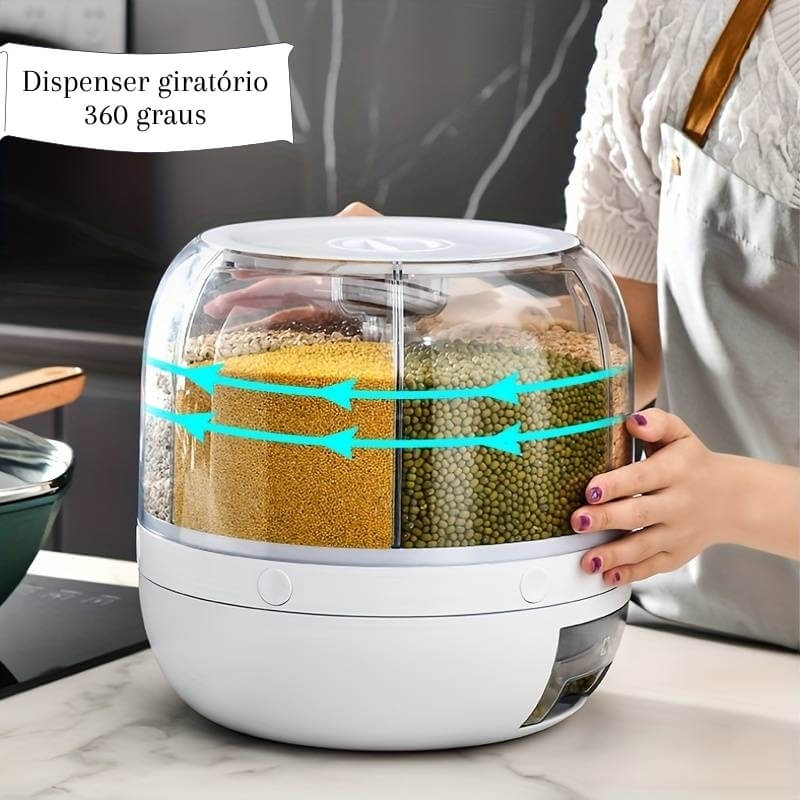 Dispenser De Alimentos Giratório 360 Graus Com 6 Divisões + Brinde HOJE