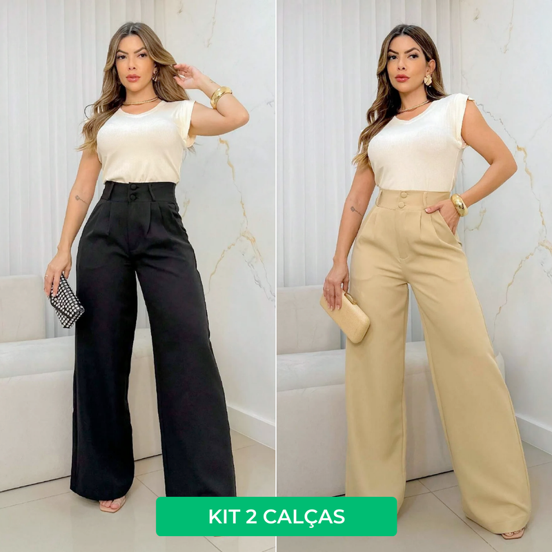 Kit 2 Peças | Calça Pantalona Alfaiataria Social Stone Mode/Sem Cinto