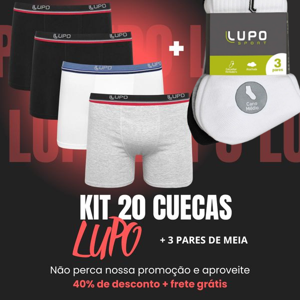 Kit 20 Cuecas LUPO Original + Brinde 3 Pares de Meia