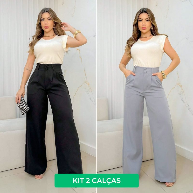 Kit 2 Peças | Calça Pantalona Alfaiataria Social Stone Mode/Sem Cinto