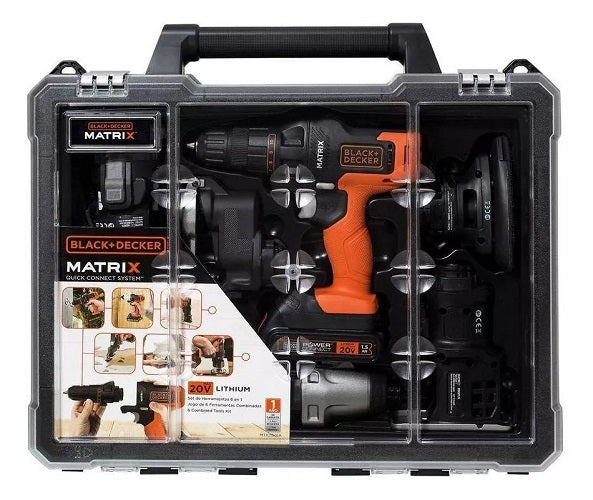 Black Decker Jogo de Ferramentas sem Fio 20V com 6 Cabeçotes Combinados - MTX20K6A-BR