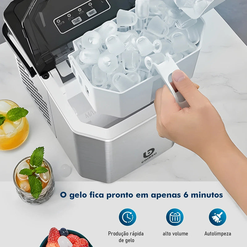 Smart Ice - Máquina de Gelo Portátil EUHOMY 12kg - Compacta, Silenciosa e Rápida