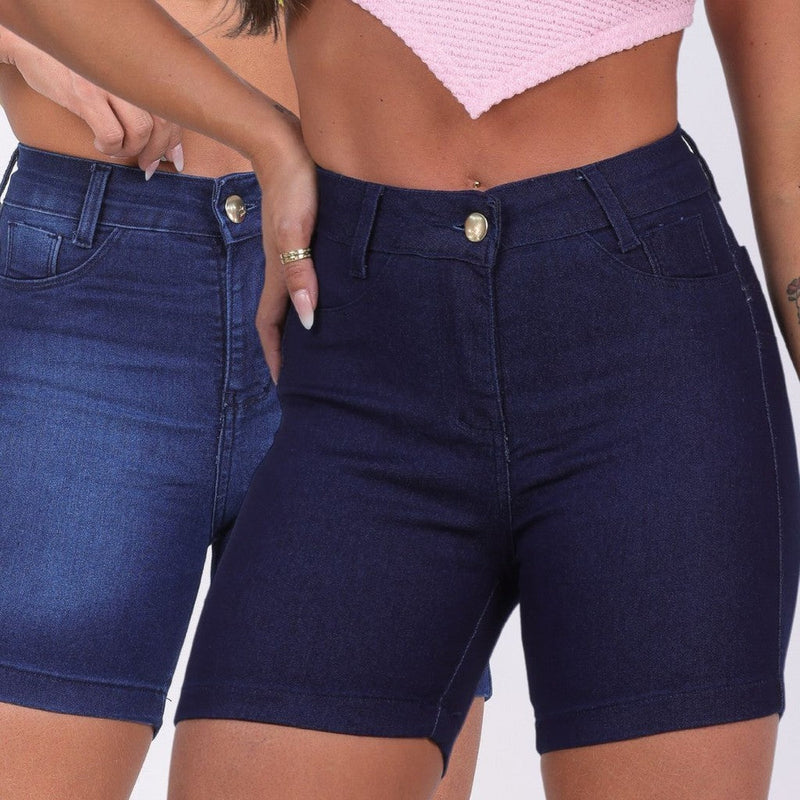 Kit 5 Bermudas Meia Coxa Jeans Feminina Lycra Empina Bumbum Cintura Alta