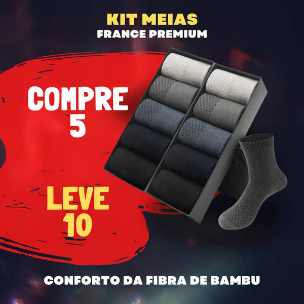 Compre 5 Leve 10 Pares de Meias de Fibra de Bambu FRANCE Premium