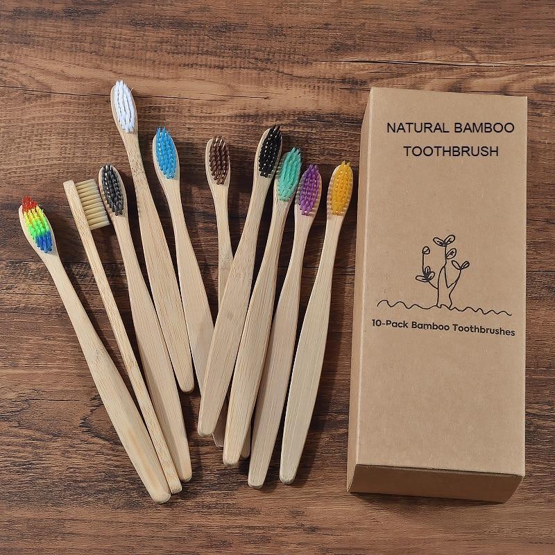 Escova de Bambu Ecológica Biodegradável - Kit com 10 peças