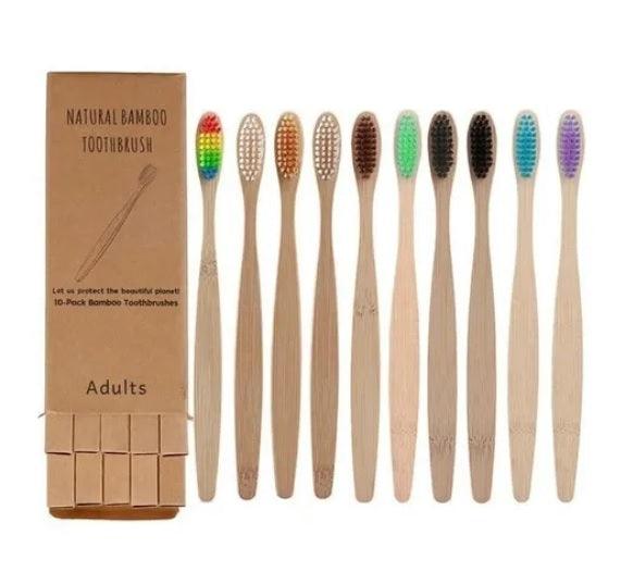 Escova de Bambu Ecológica Biodegradável - Kit com 10 peças